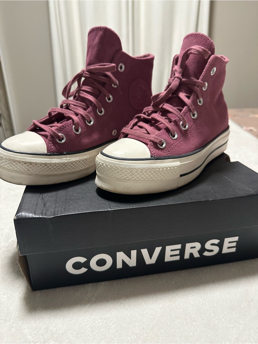 Converse Burgundy High-Top Platform Sneakers - Picture 5 of 6